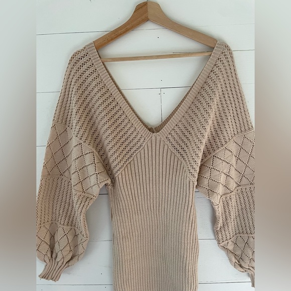 NWT Crochet Beige V Neck Sweater Dress Size XL - Picture 6 of 9
